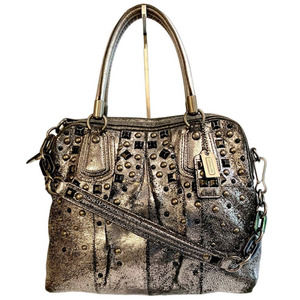 Coach Ltd Ed Kristin Studded Silver Gunmetal Gray Pleated Leather Shoulder Bag